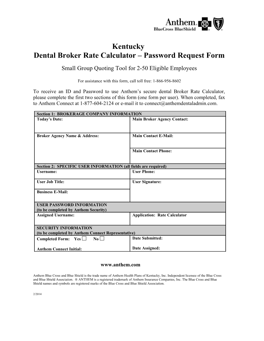 Dental Broker Rate Calculator Password Request Form