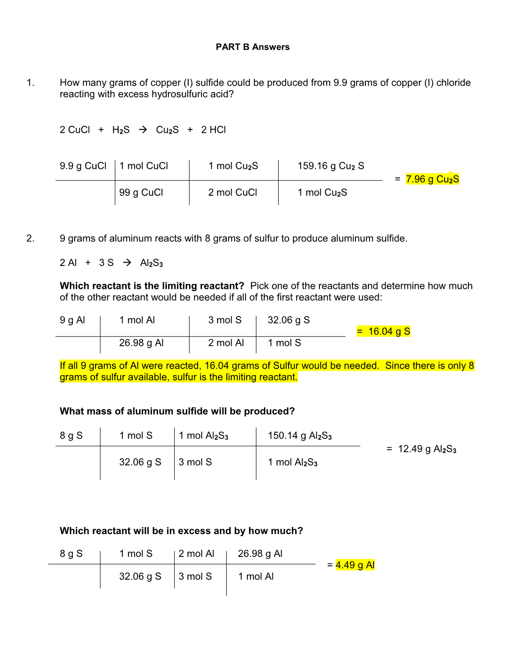 Homework Problems For: STOICHIOMETRY