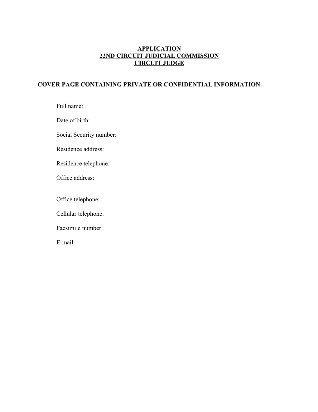 Cover Page Containing Private Or Confidential Information