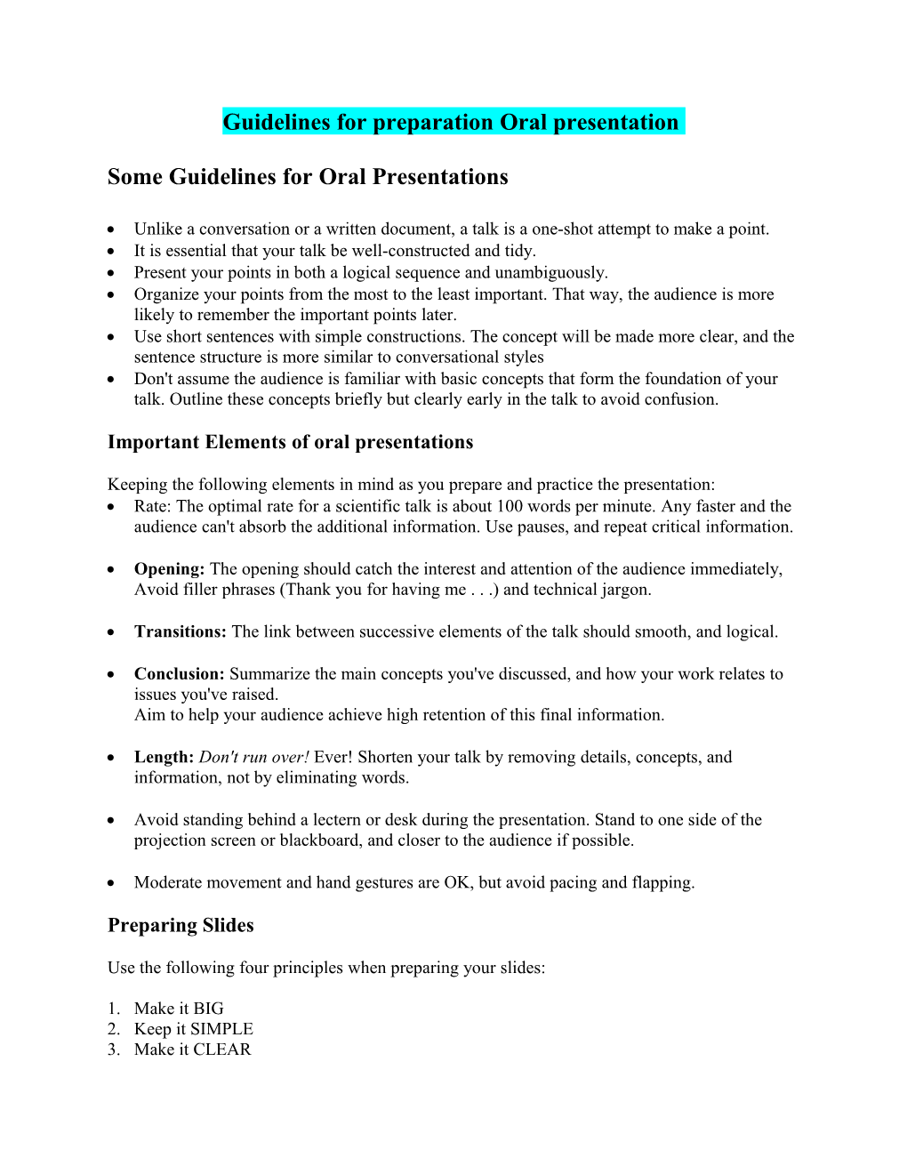 Guidelines for Preparation Oral Presentation
