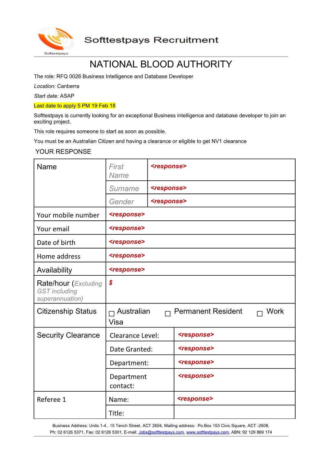 The Role: RFQ 0026 Business Intelligence and Database Developer