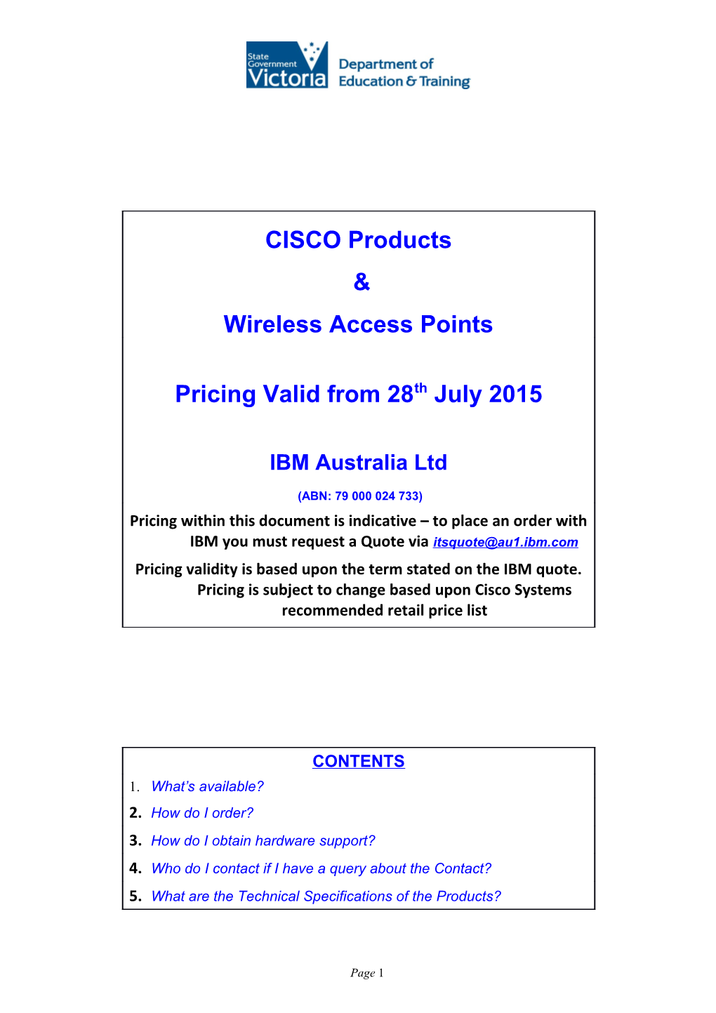 Cisco Products and Indicative Pricing