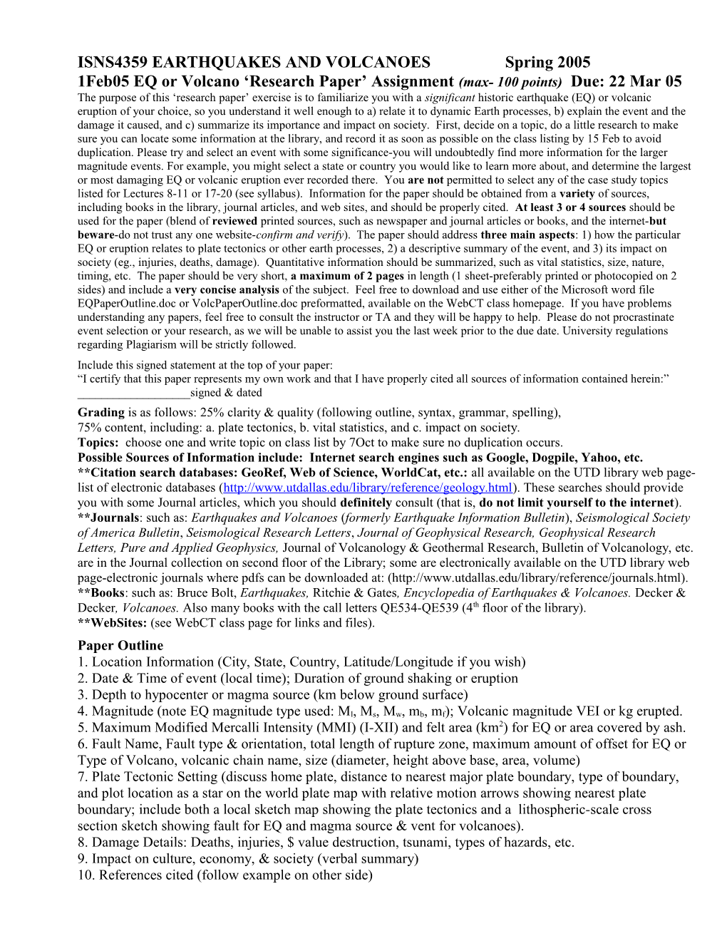 Geology 1313 Earthquakes And Volcanoes