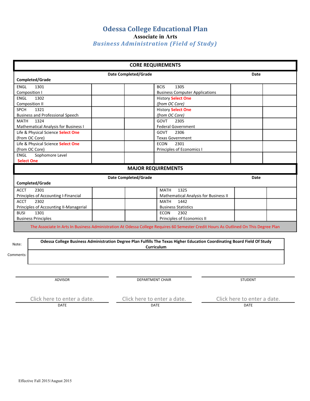 Odessa College Degree Plan