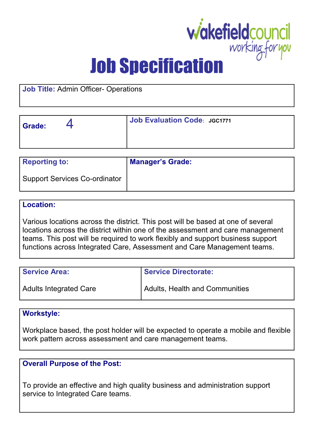 Job Specification Form