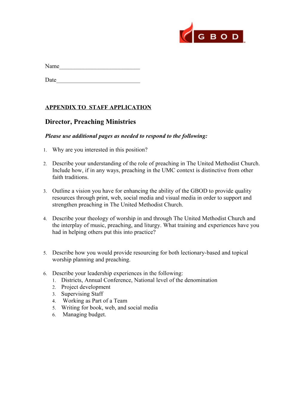 Appendix to Fiance Office Staff Application
