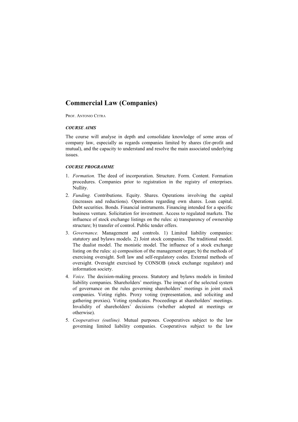 Commercial Law (Companies)