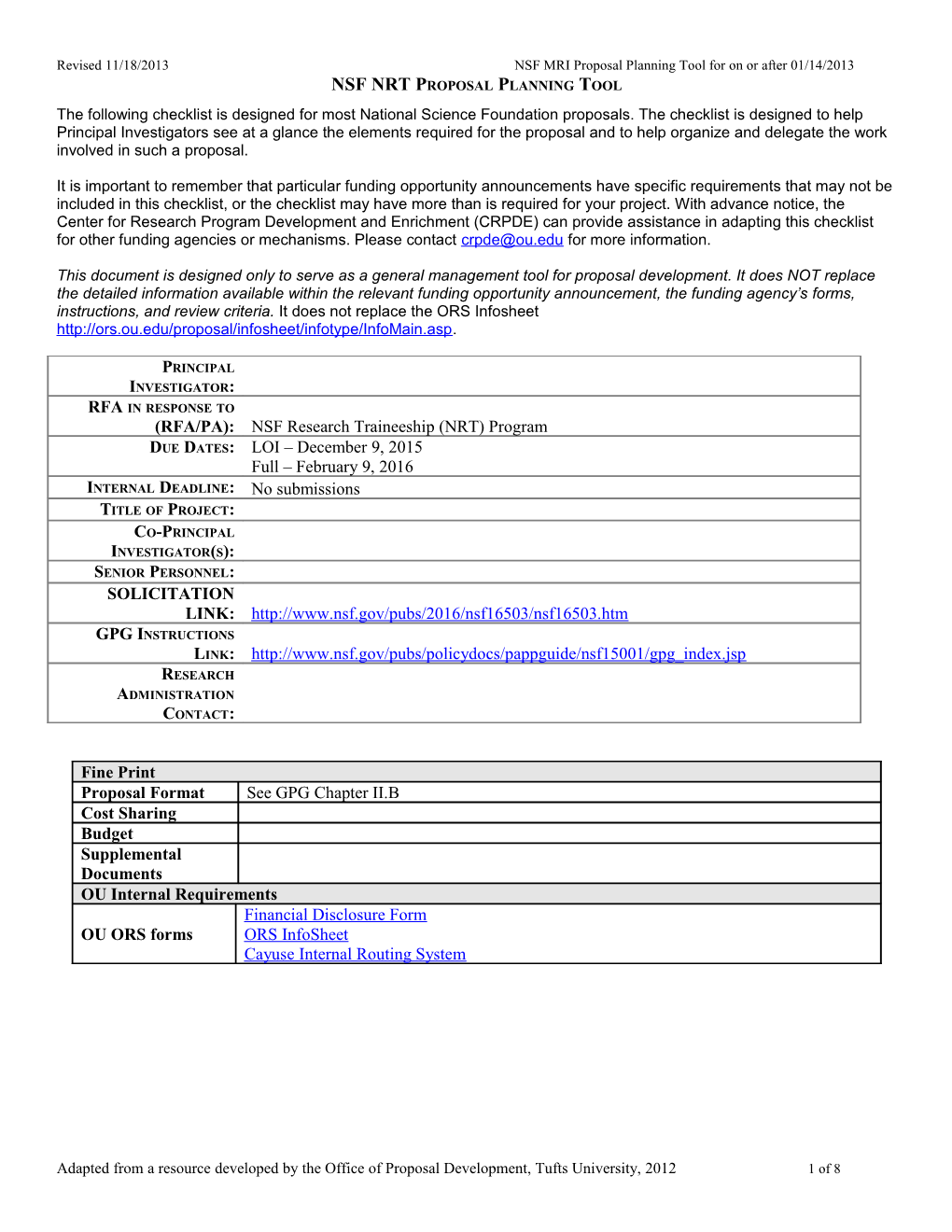 National Science Foundation Proposal