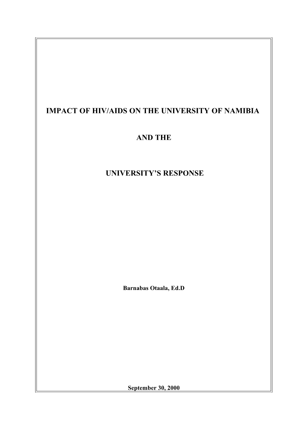Impact of Hiv/Aids on the University of Namibia