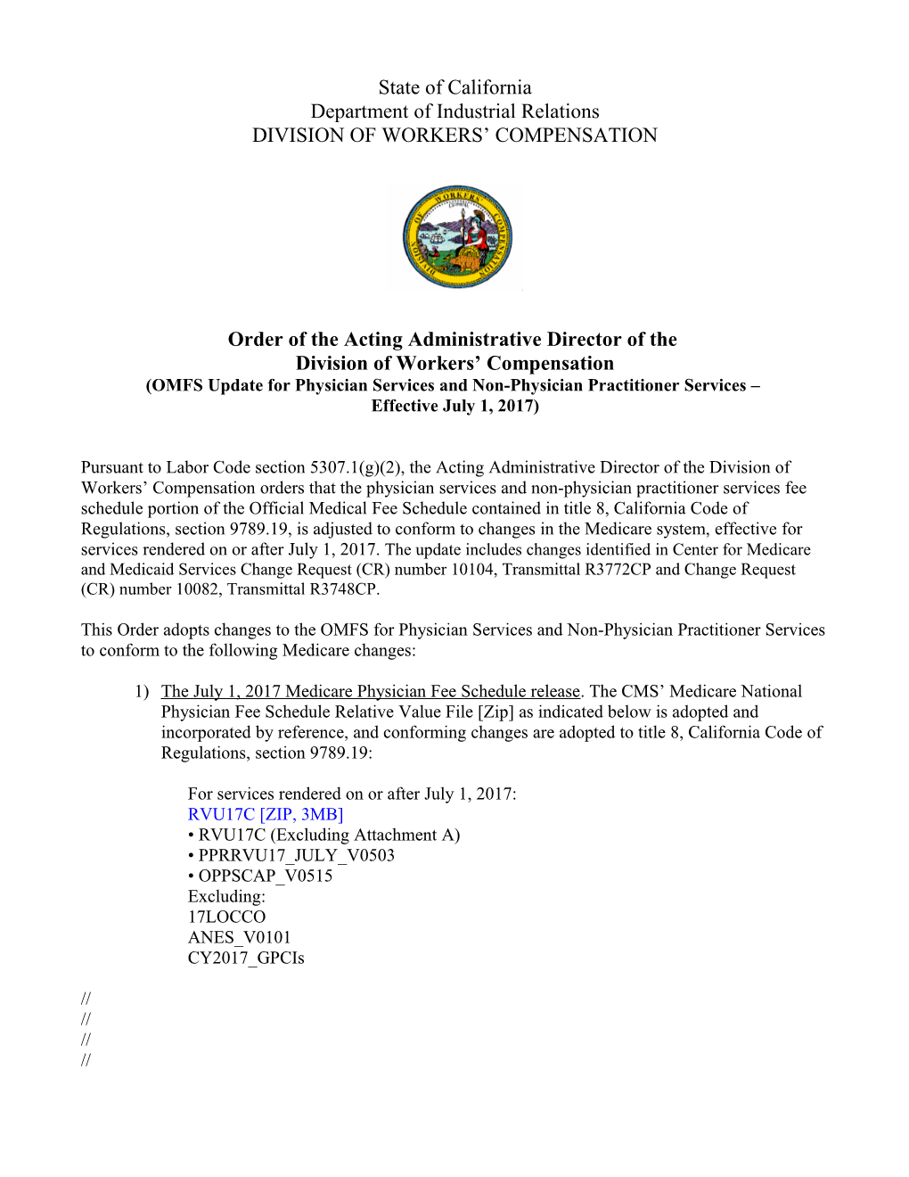 Order of the Acting Administrative Director of The