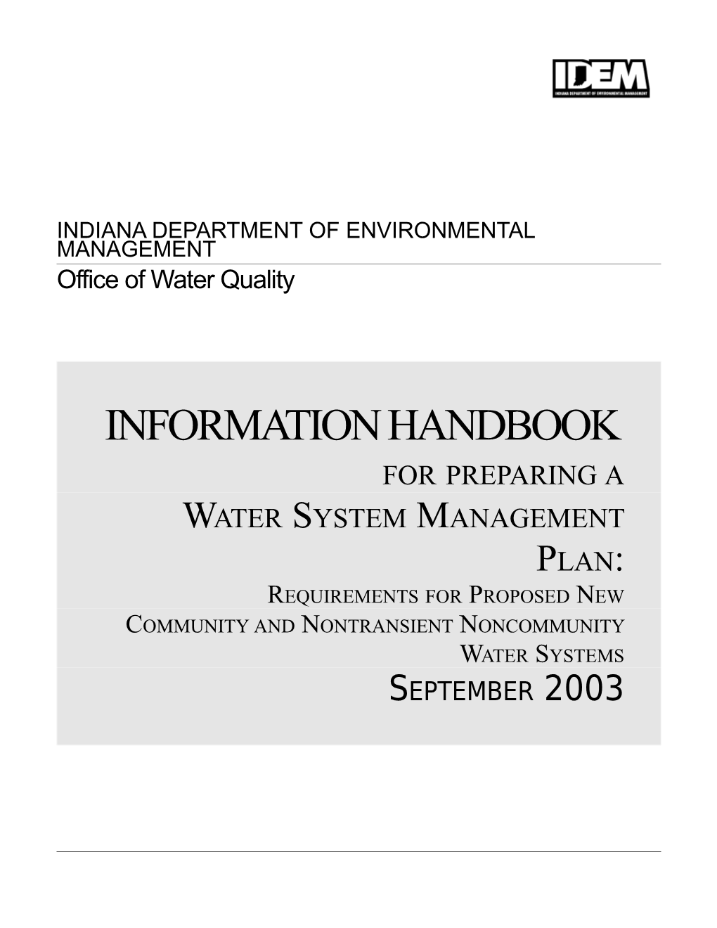 Information Handbook for Preparing a Water System Management Plan