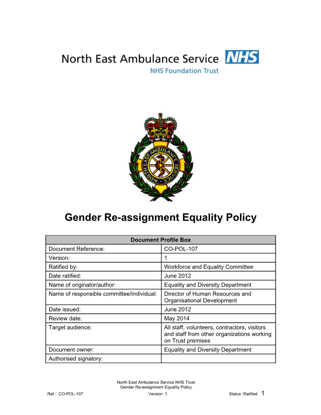 Gender Re-Assignment Equality Policy