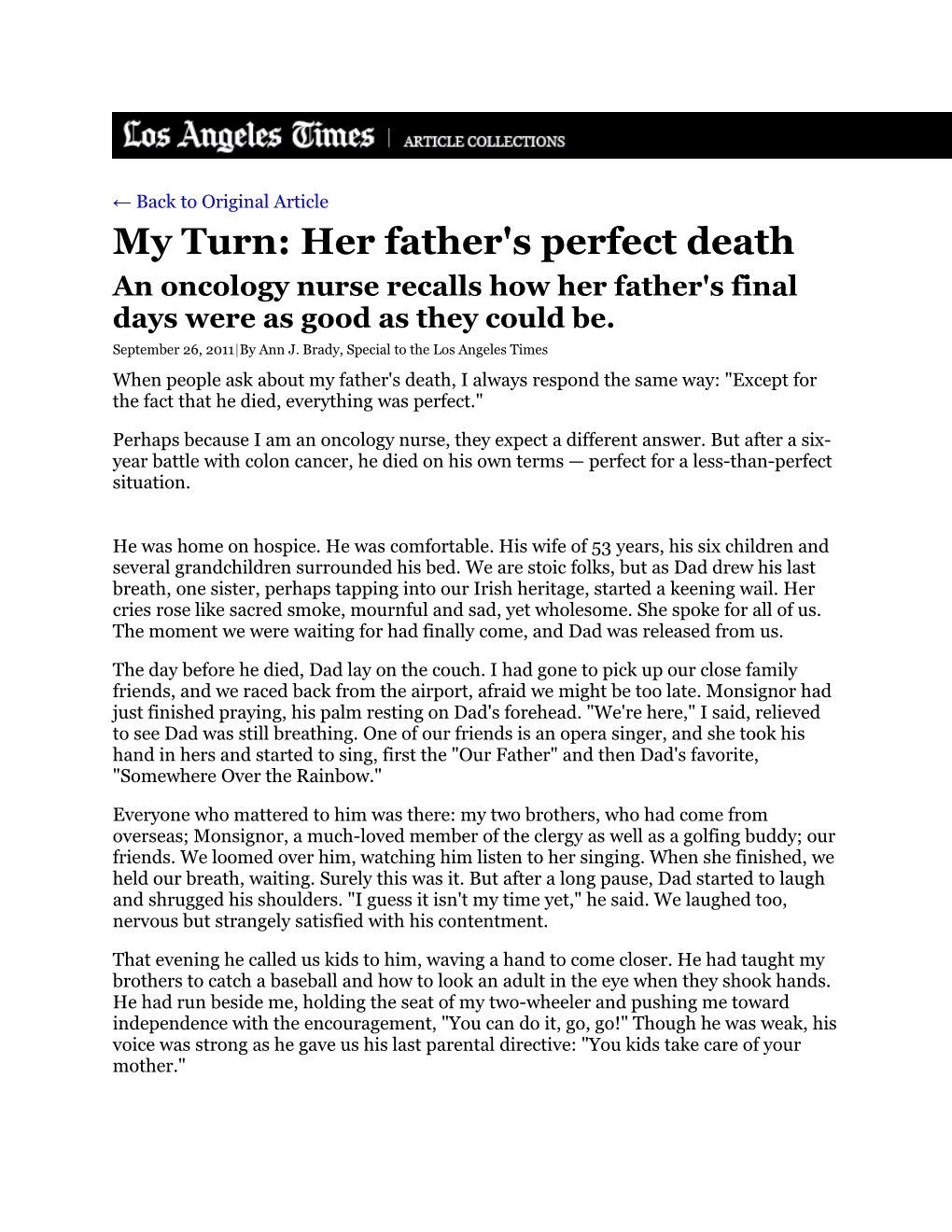 My Turn: Her Father's Perfect Death