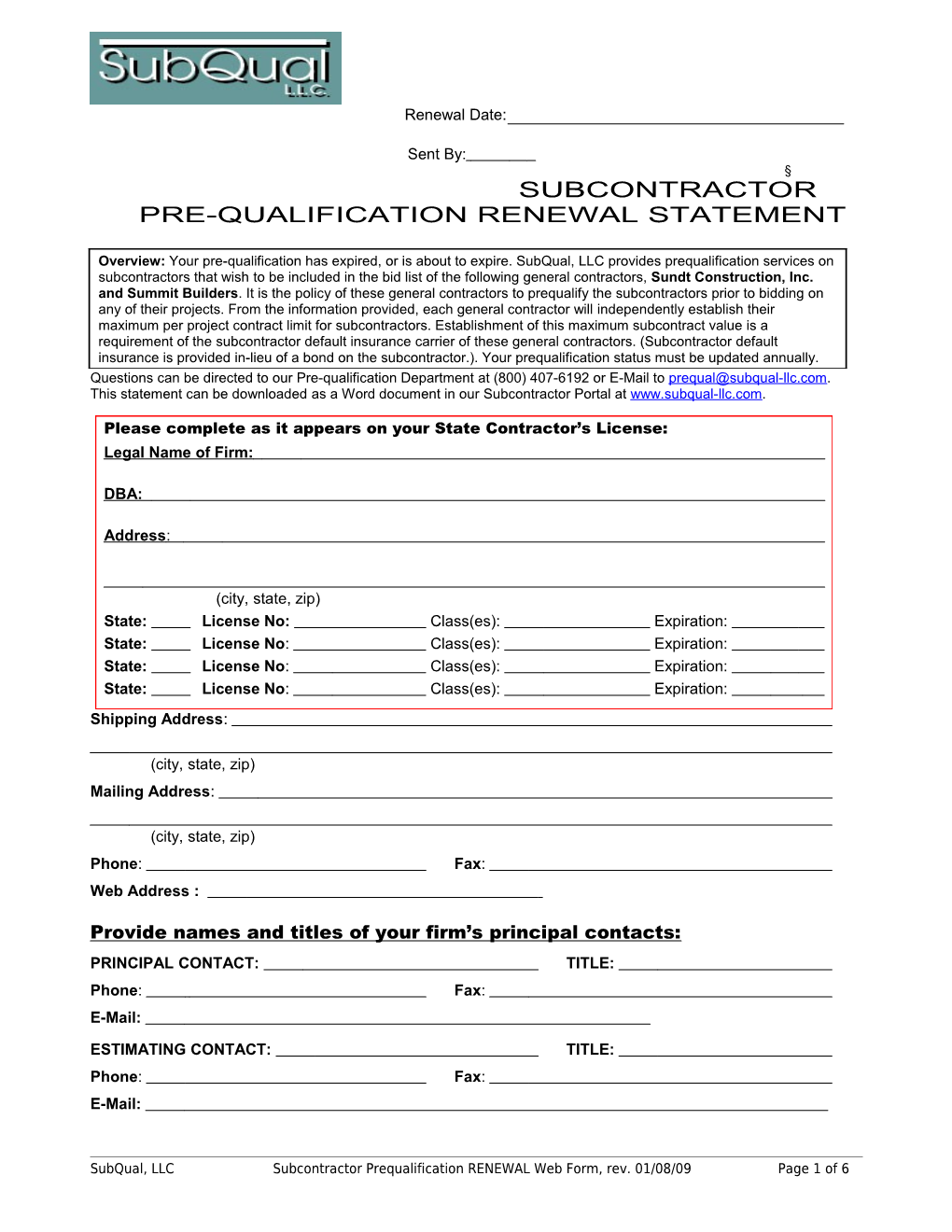 Subcontractor/Vendor Pre-Qualification Statement s1