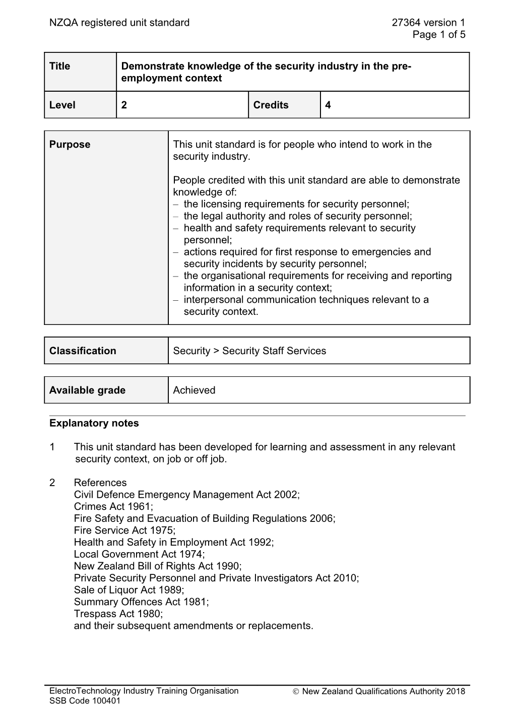 27364 Demonstrate Knowledge of the Security Industry in the Pre-Employment Context