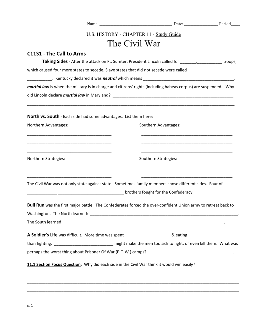 U.S. HISTORY - CHAPTER 11 - Study Guide