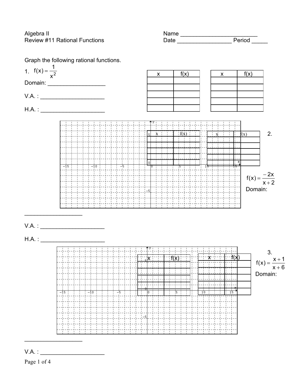 Review #11 Rational Functions