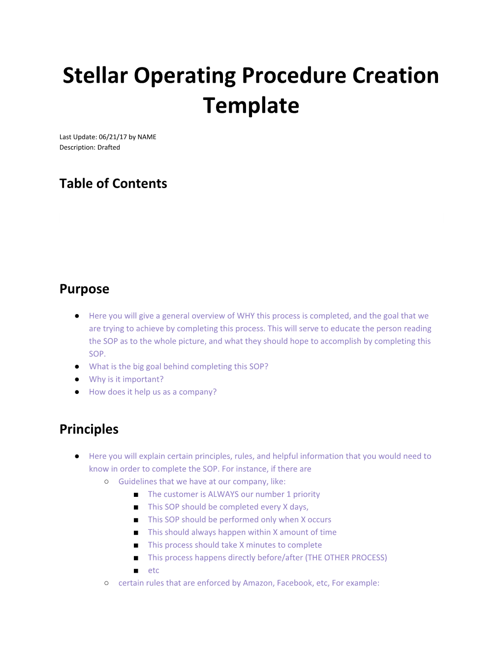 Stellar Operating Procedure Creation Template