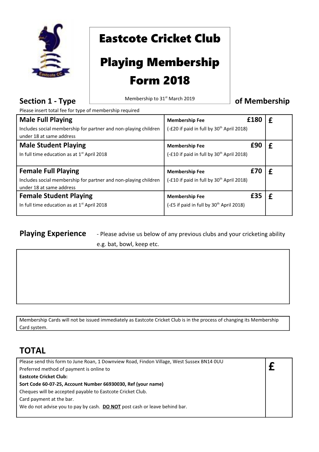 Section 1 - Type of Membership Please Insert Total Fee for Type of Membership Required