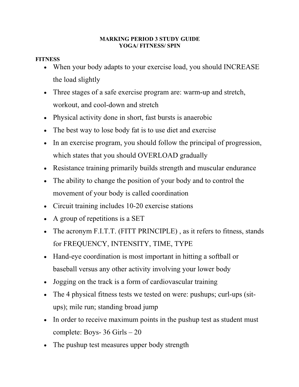 Marking Period 3 Study Guide