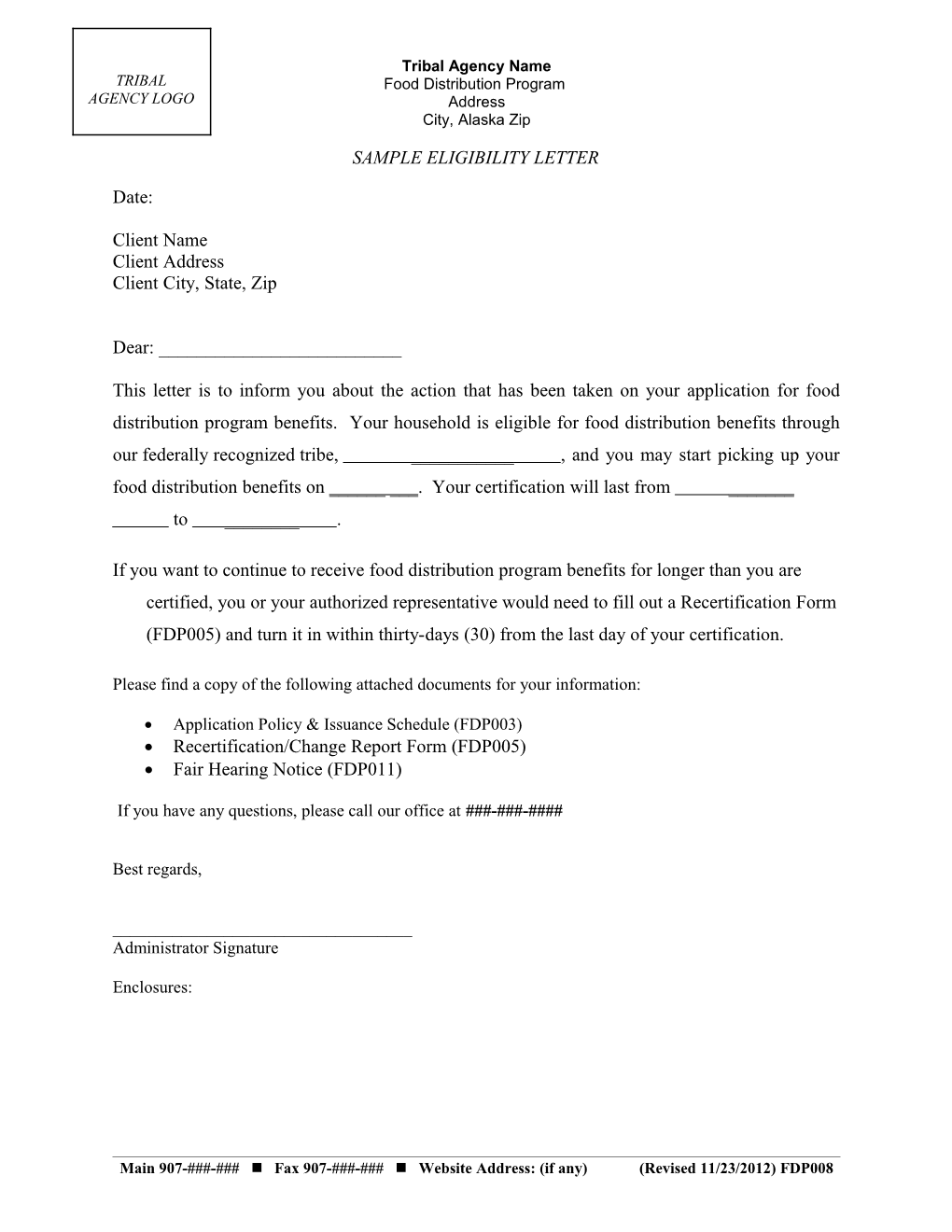 Sample Eligibility Letter