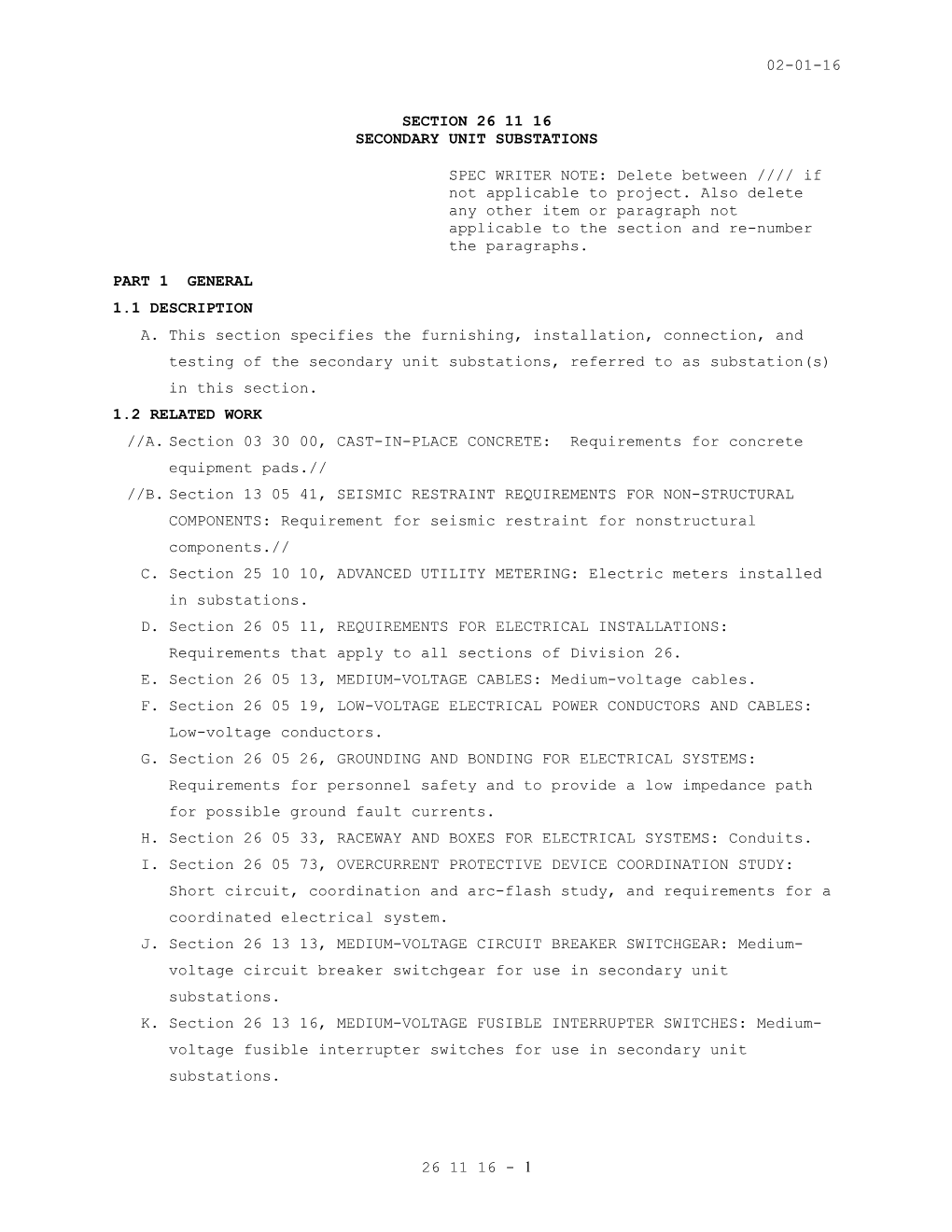 Section 26 11 16, Secondary Unit Substations