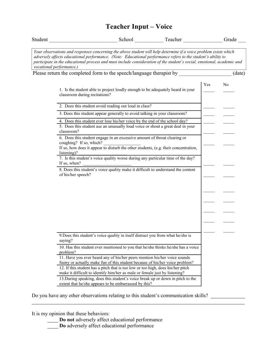 Teacher Input Speech Sound Production