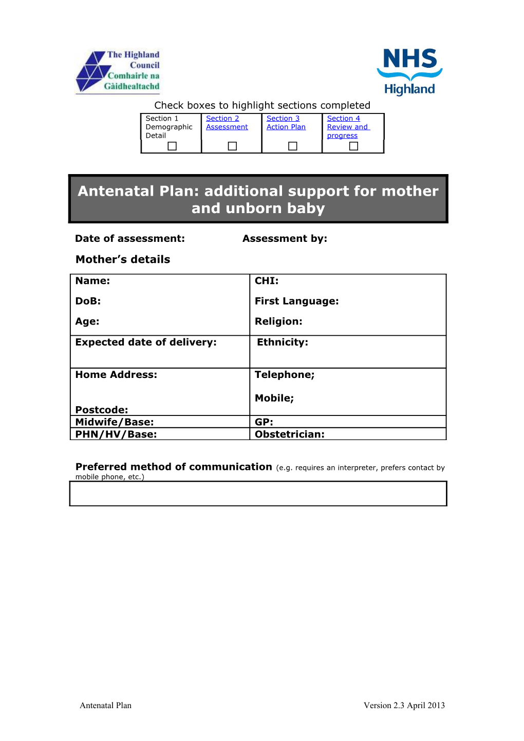 Check Boxes to Highlight Sections Completed