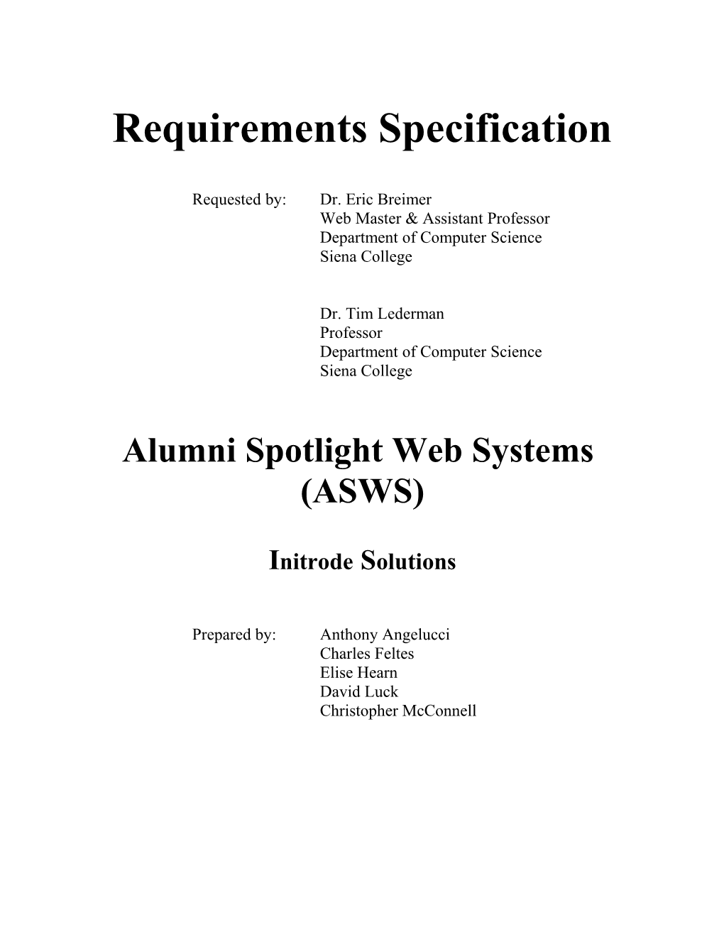 Alumni Spotlight Web Systems - Requirements Specification