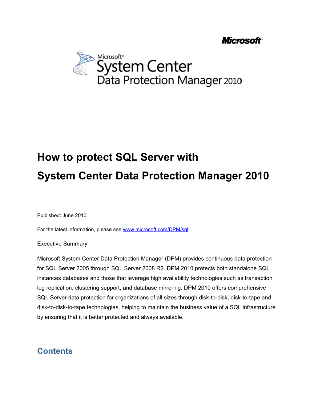 How To Protect SQL Server With DPM 2010