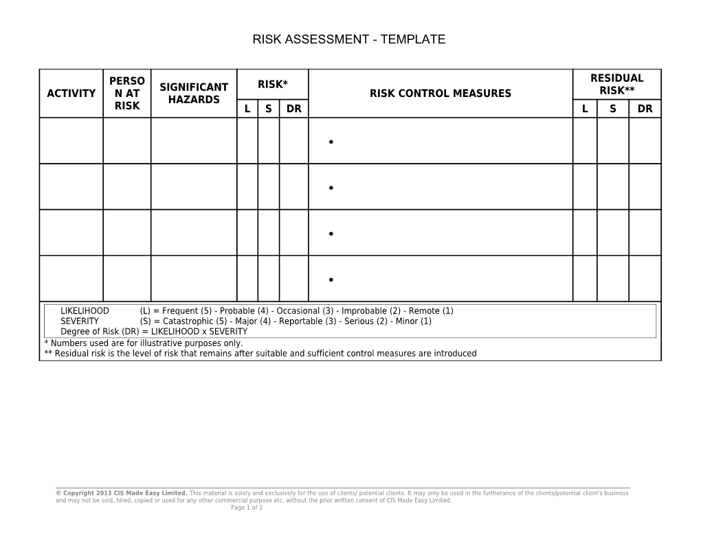 Risk Assessment - Blank