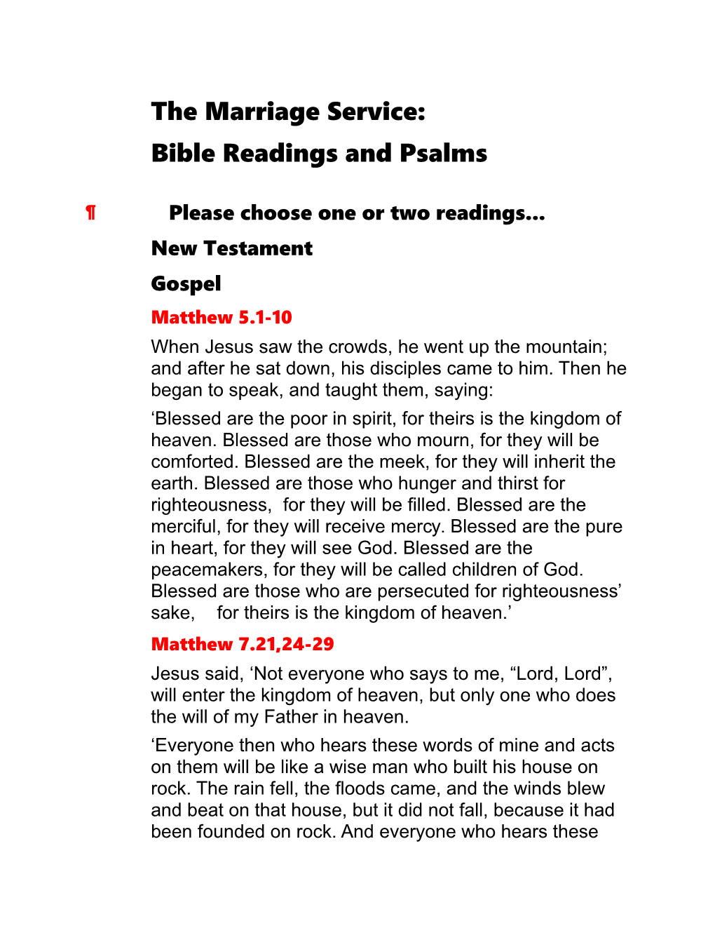 Bible Readings and Psalms