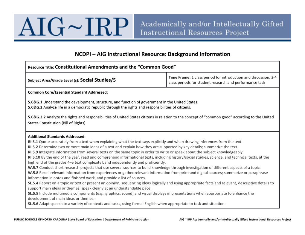 NCDPI AIG Instructional Resource: Background Information