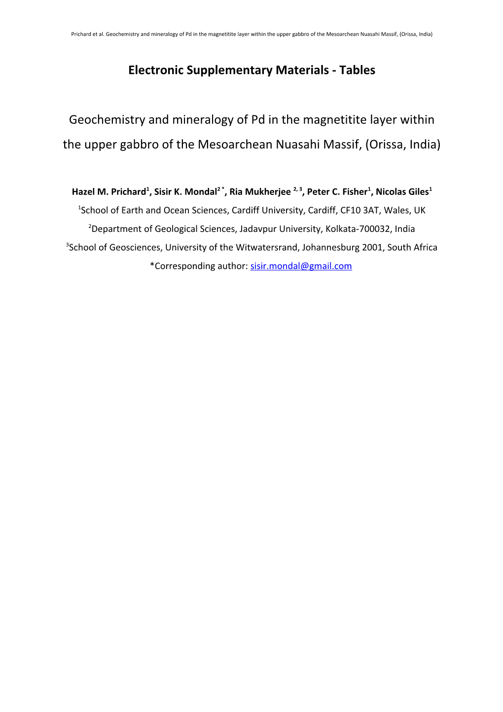 Electronic Supplementary Materials - Tables