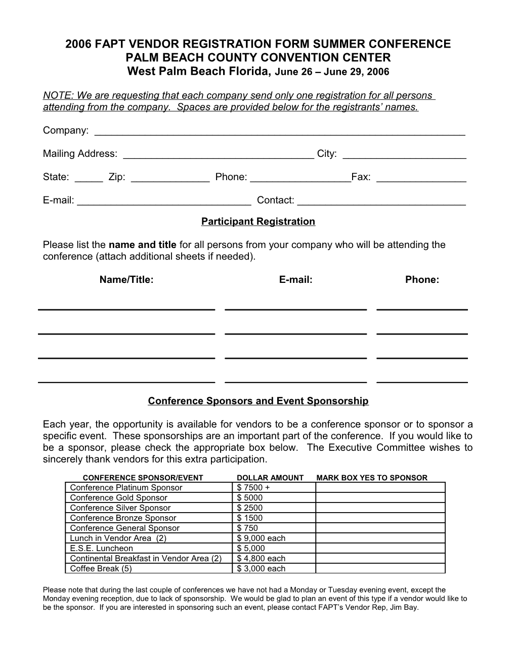 Fapt Vendor Registration Form