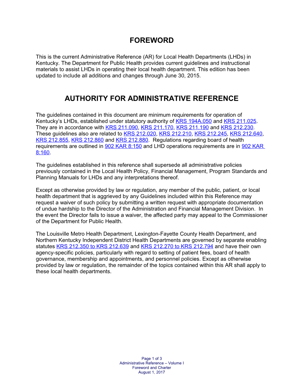 Authority for Administrative Reference