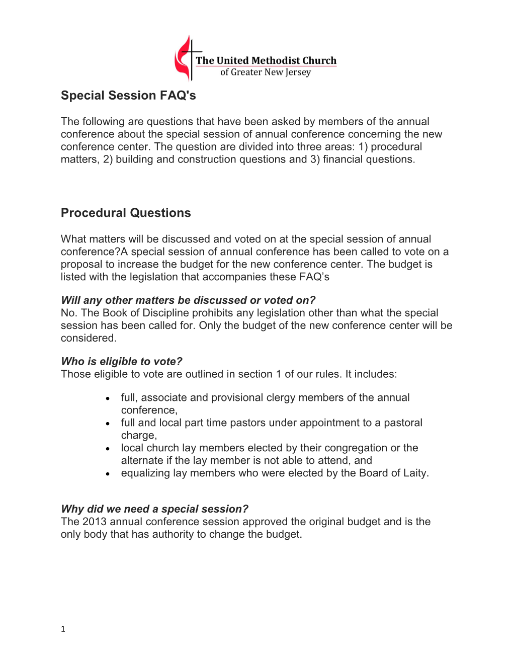 Special Session FAQ's