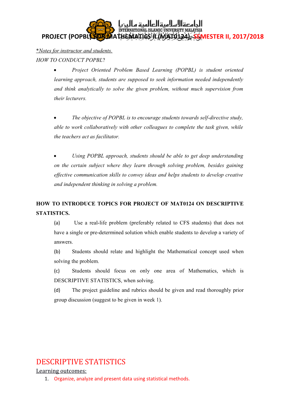 Project (Popbl) for Mathematics, Semester 2, 2017/2018