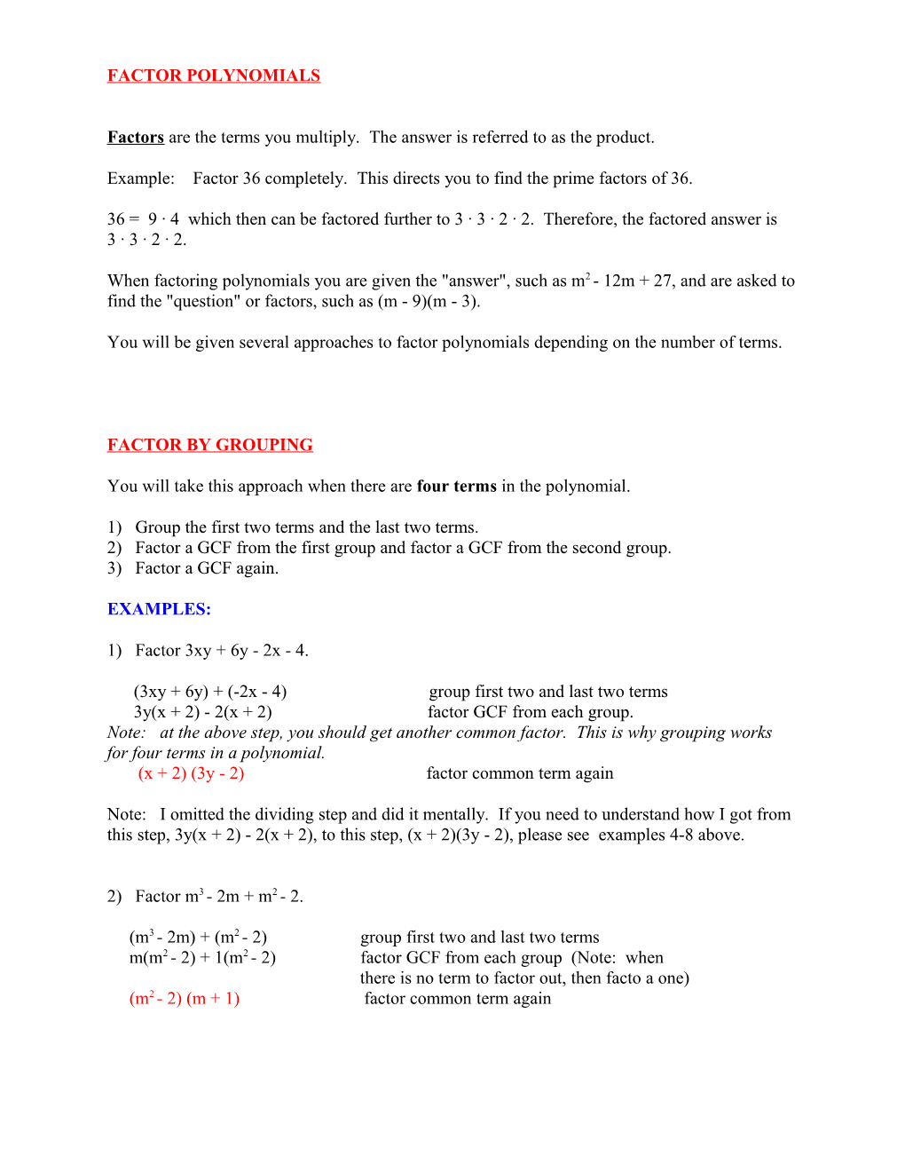 Factor Polynomials s1