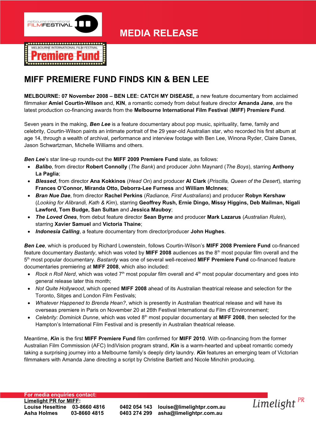 Miff Premiere Fund Finds Kin & Ben Lee