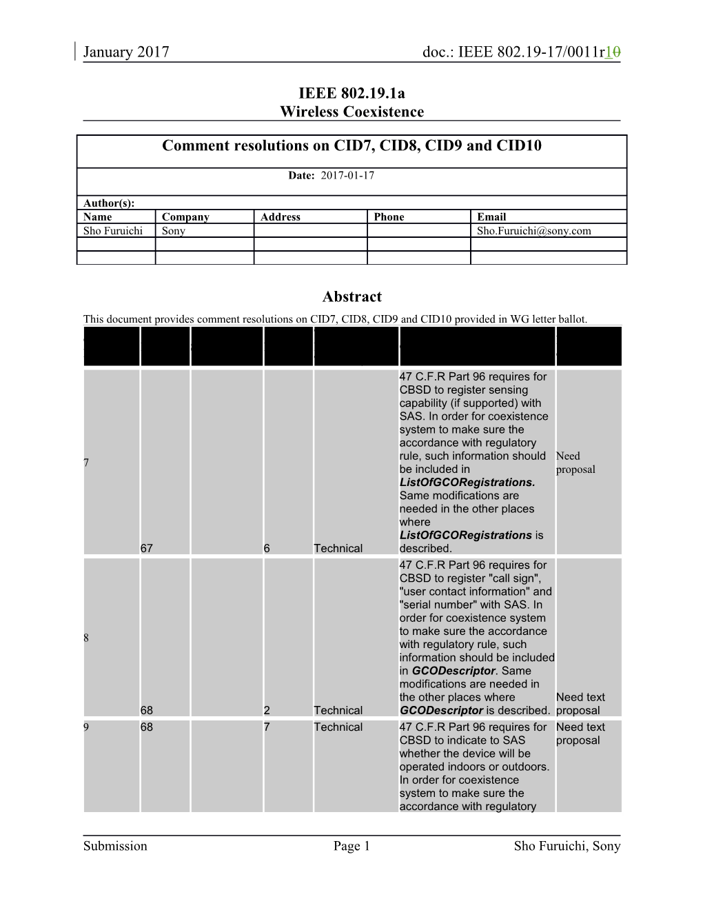 This Document Provides Comment Resolutions on CID7, CID8, CID9 and CID10 Provided in WG