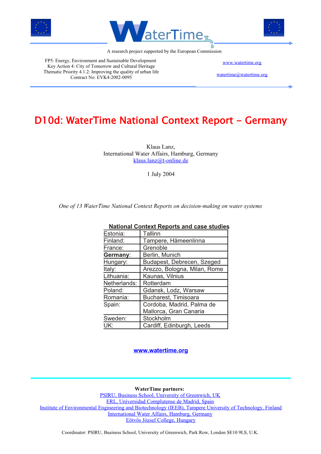 D10d: Watertime National Context Report - Germany