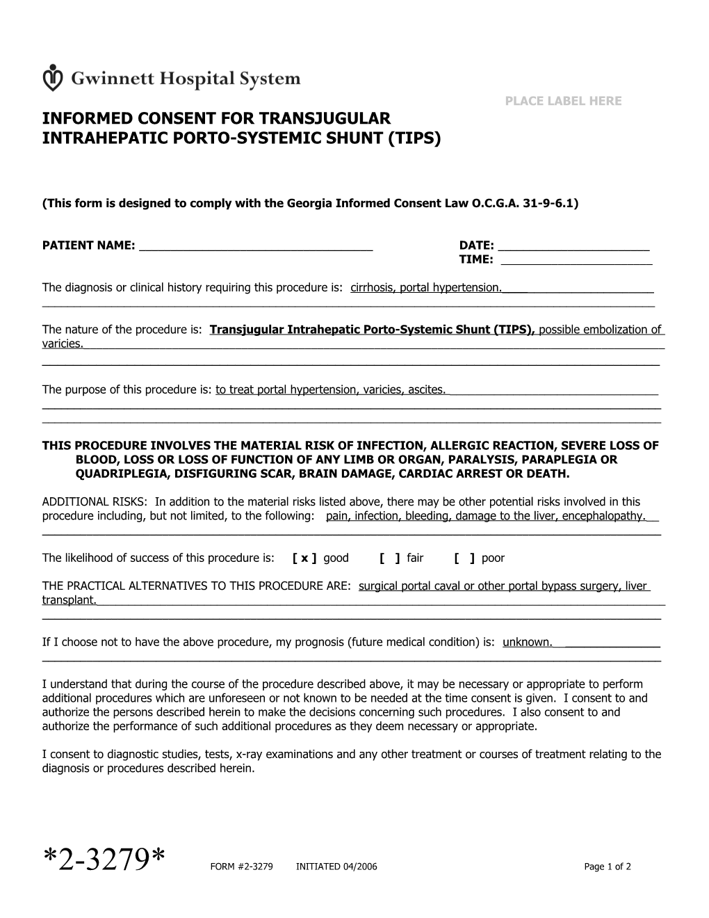 INFORMED CONSENT for Aortic Arch and Bilateral Carotid