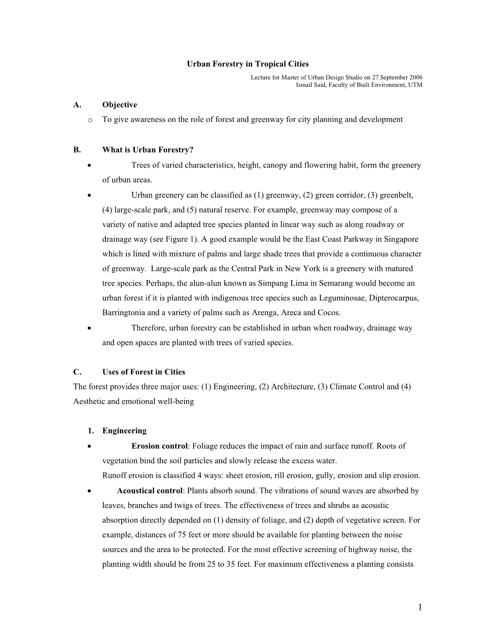 Urban Forestry in Tropical Cities