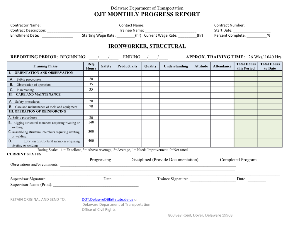 Ojt Monthly Progress Report