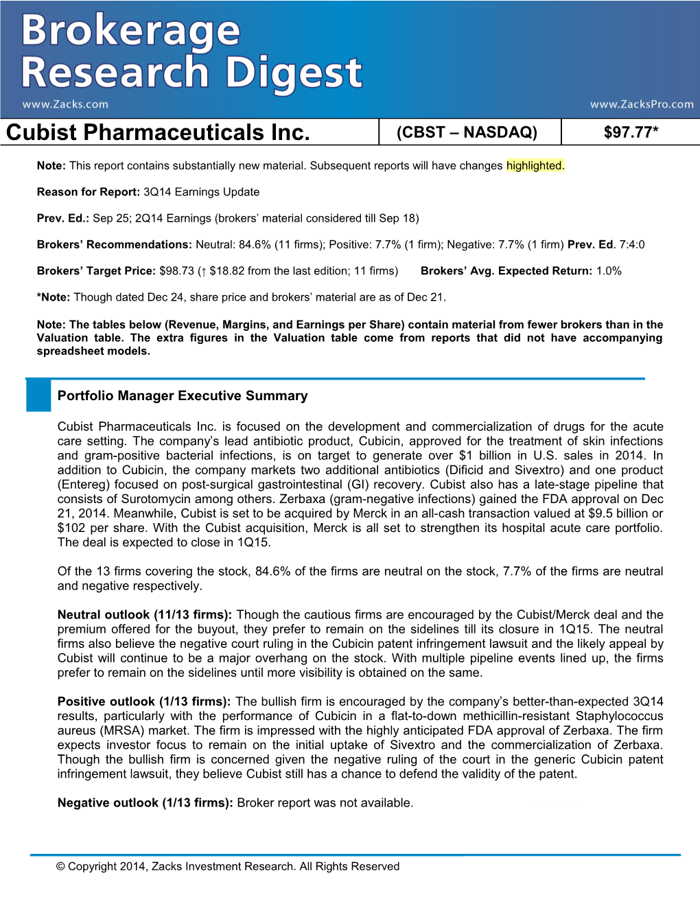 Cubist Pharmaceuticals Inc