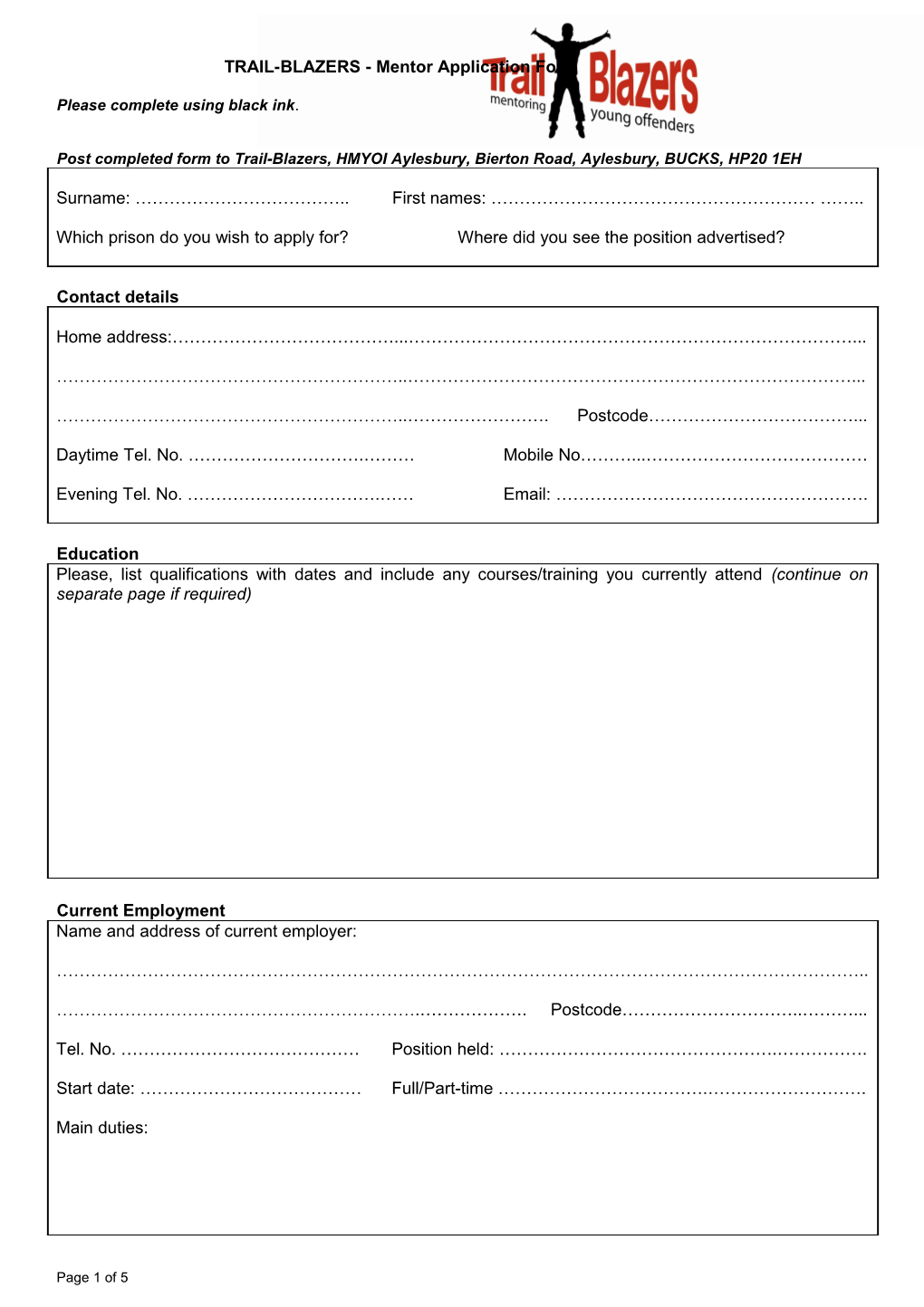 TRAIL-BLAZERS Mentor Application Form