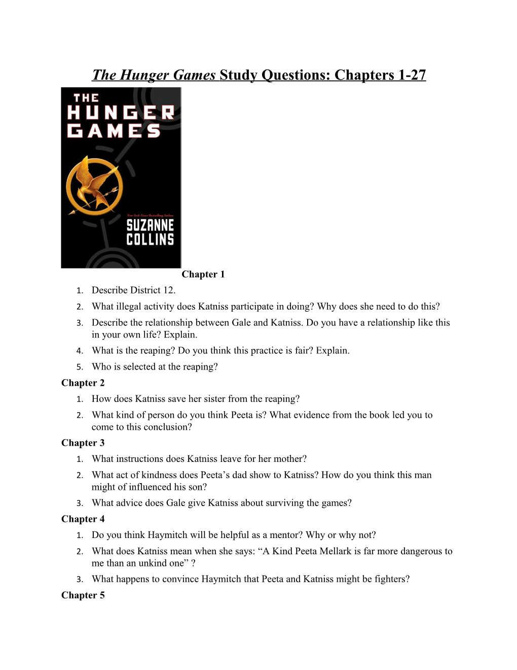 The Hunger Games Study Questions: Chapters 1-27