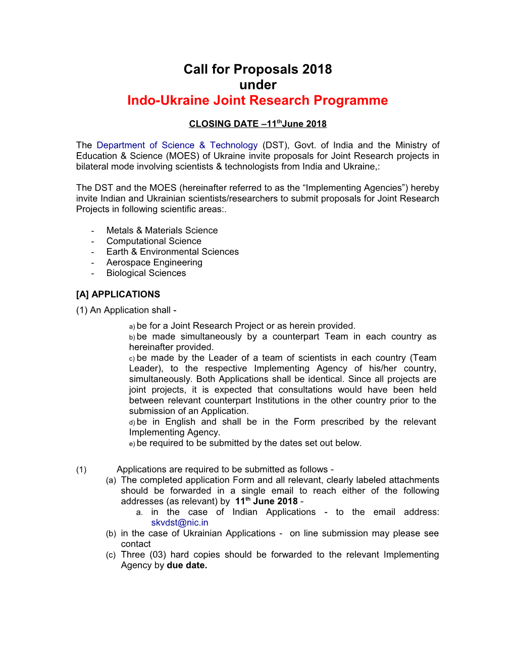 Indo-Ukraine Joint Research Programme