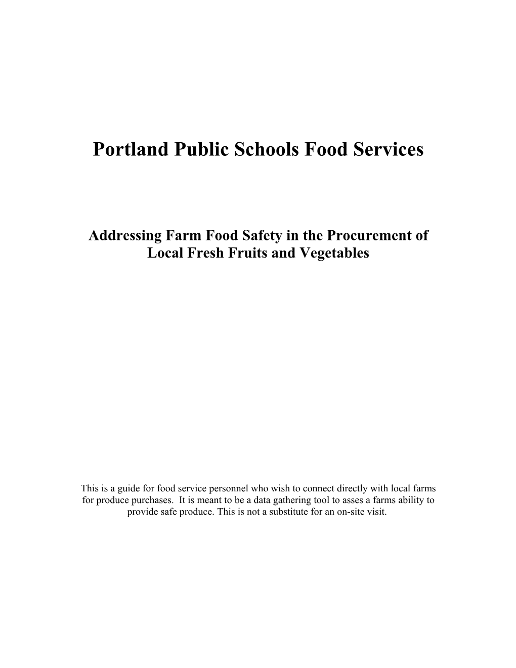 Portland Public Schools Food Services
